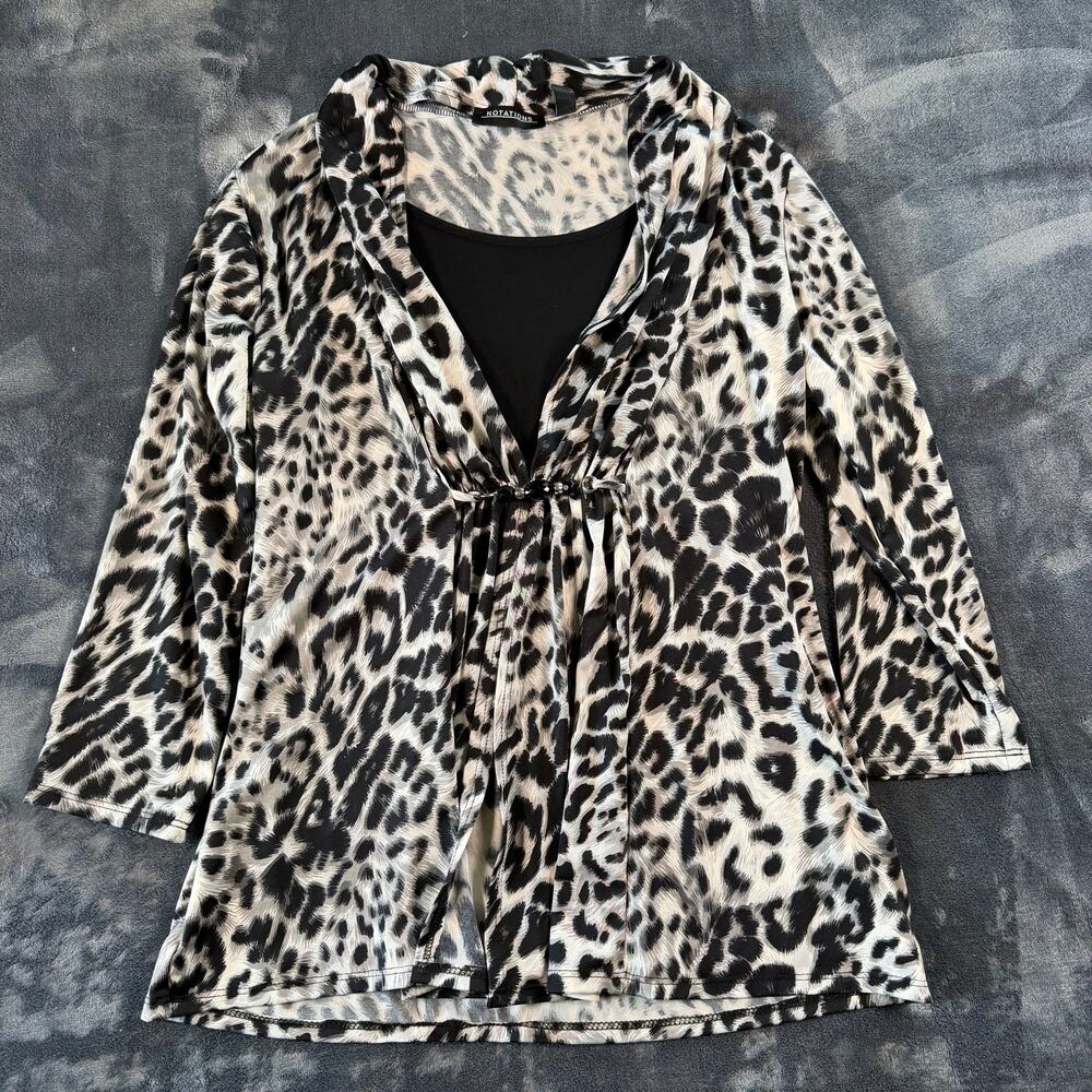 Notations Women's M Leopard Print Layered Blouse 3/4 Sleeve Stretch